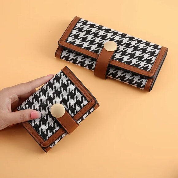 $5 ADD ON ITEM-Small Houndstooth Trifold Wallet Leather Purse Credit Card Holder - Picture 5 of 6
